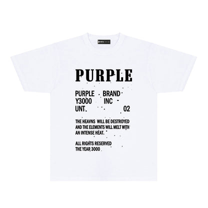 Purple Solid Color Paint Splash Letter Graphic T-Shirt Short Sleeve Casual Streetwear Tee PUR105