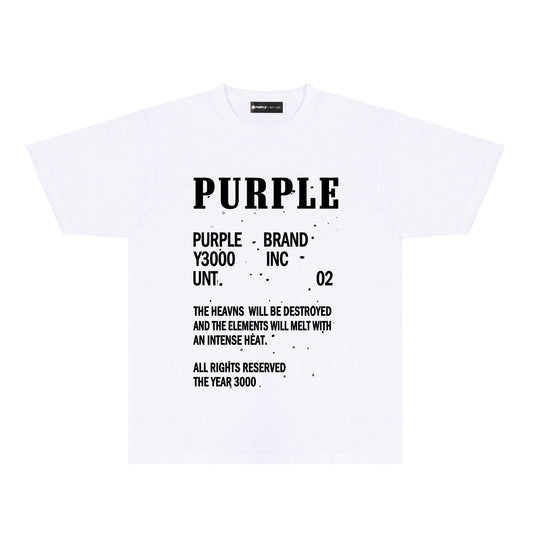 Purple Solid Color Paint Splash Letter Graphic T-Shirt Short Sleeve Casual Streetwear Tee PUR105