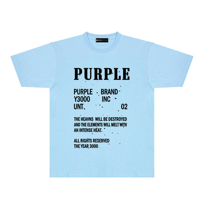 Purple Solid Color Paint Splash Letter Graphic T-Shirt Short Sleeve Casual Streetwear Tee PUR105