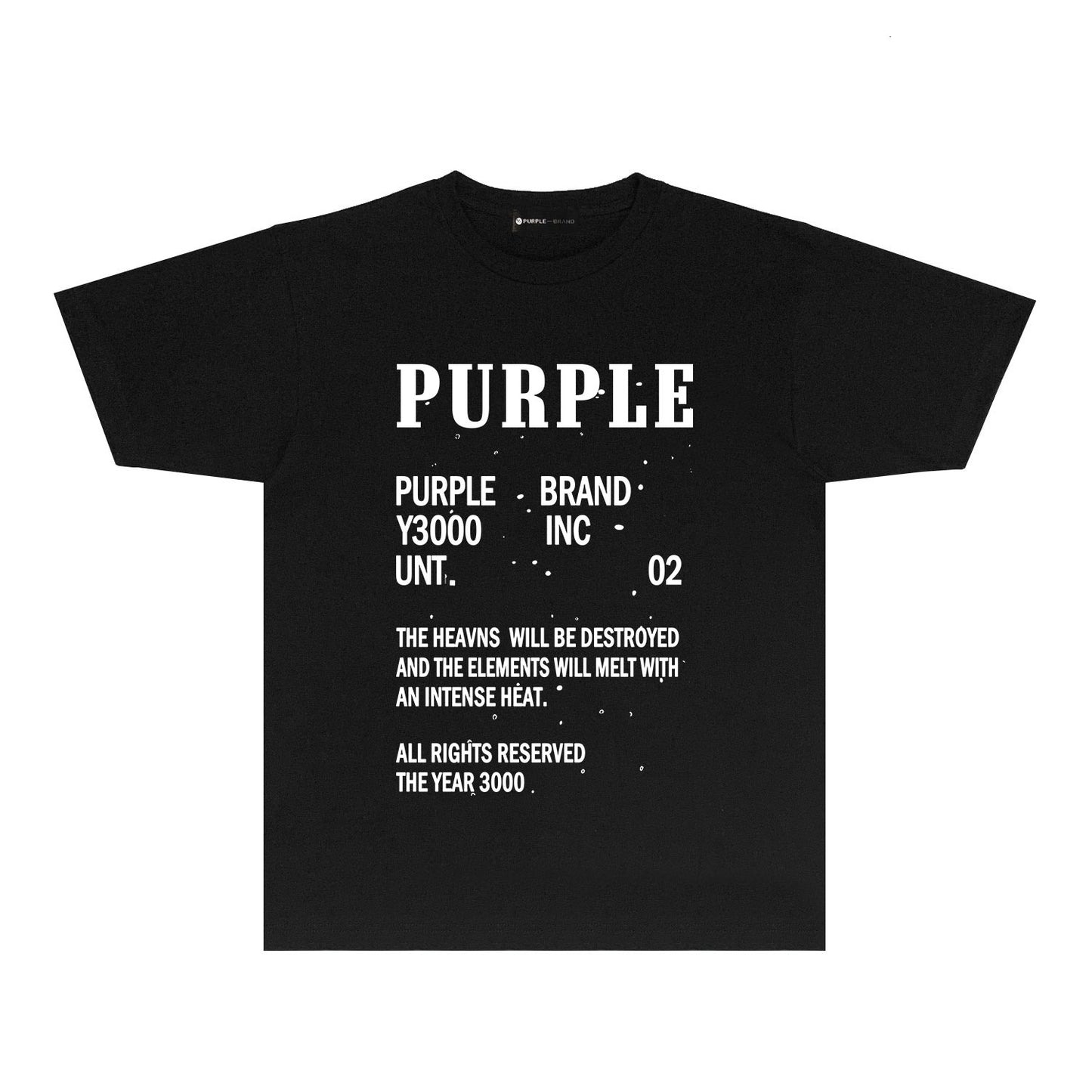 Purple Solid Color Paint Splash Letter Graphic T-Shirt Short Sleeve Casual Streetwear Tee PUR105