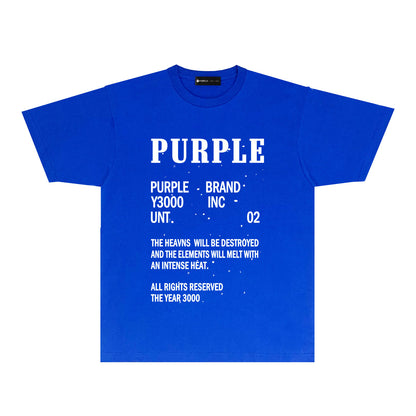 Purple Solid Color Paint Splash Letter Graphic T-Shirt Short Sleeve Casual Streetwear Tee PUR105