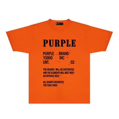 Purple Solid Color Paint Splash Letter Graphic T-Shirt Short Sleeve Casual Streetwear Tee PUR105