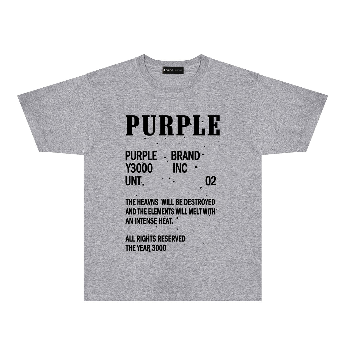 Purple Solid Color Paint Splash Letter Graphic T-Shirt Short Sleeve Casual Streetwear Tee PUR105