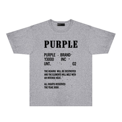 Purple Solid Color Paint Splash Letter Graphic T-Shirt Short Sleeve Casual Streetwear Tee PUR105