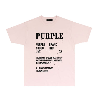 Purple Solid Color Paint Splash Letter Graphic T-Shirt Short Sleeve Casual Streetwear Tee PUR105