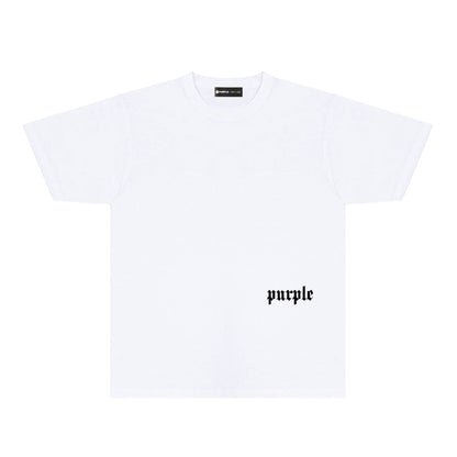 Purple Black White Paint Splash Large Letter Graphic T-Shirt Short Sleeve Casual Streetwear Tee PUR106