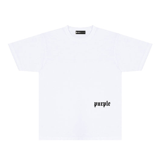 Purple Black White Paint Splash Large Letter Graphic T-Shirt Short Sleeve Casual Streetwear Tee PUR106