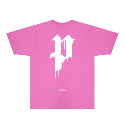 Purple Black White Paint Splash Large Letter Graphic T-Shirt Short Sleeve Casual Streetwear Tee PUR106