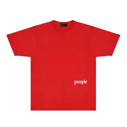 Purple Black White Paint Splash Large Letter Graphic T-Shirt Short Sleeve Casual Streetwear Tee PUR106