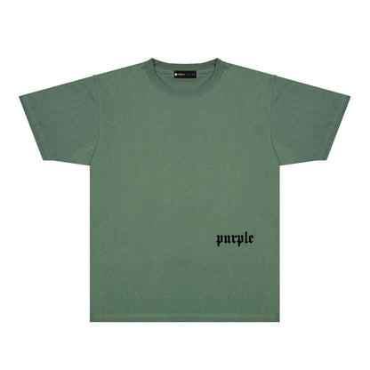 Purple Black White Paint Splash Large Letter Graphic T-Shirt Short Sleeve Casual Streetwear Tee PUR106