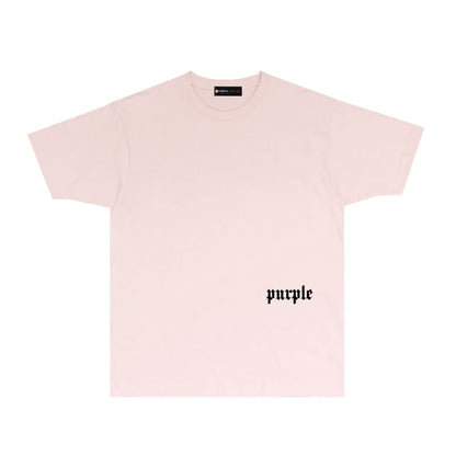 Purple Black White Paint Splash Large Letter Graphic T-Shirt Short Sleeve Casual Streetwear Tee PUR106