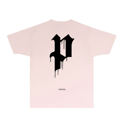 Purple Black White Paint Splash Large Letter Graphic T-Shirt Short Sleeve Casual Streetwear Tee PUR106