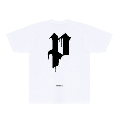 Purple Black White Paint Splash Large Letter Graphic T-Shirt Short Sleeve Casual Streetwear Tee PUR106