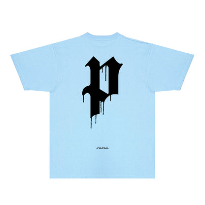 Purple Black White Paint Splash Large Letter Graphic T-Shirt Short Sleeve Casual Streetwear Tee PUR106