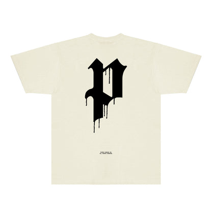 Purple Black White Paint Splash Large Letter Graphic T-Shirt Short Sleeve Casual Streetwear Tee PUR106