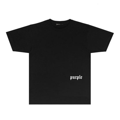 Purple Black White Paint Splash Large Letter Graphic T-Shirt Short Sleeve Casual Streetwear Tee PUR106