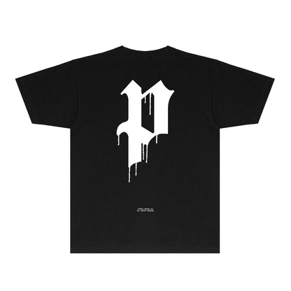 Purple Black White Paint Splash Large Letter Graphic T-Shirt Short Sleeve Casual Streetwear Tee PUR106