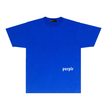 Purple Black White Paint Splash Large Letter Graphic T-Shirt Short Sleeve Casual Streetwear Tee PUR106