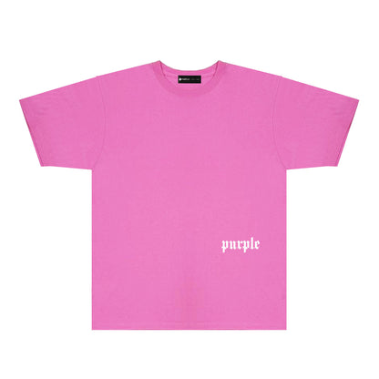 Purple Black White Paint Splash Large Letter Graphic T-Shirt Short Sleeve Casual Streetwear Tee PUR106