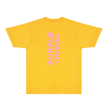 Purple Vertical Paint Splash Letter Graphic T-Shirt Short Sleeve Casual Streetwear Tee PUR110