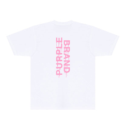 Purple Vertical Paint Splash Letter Graphic T-Shirt Short Sleeve Casual Streetwear Tee PUR110
