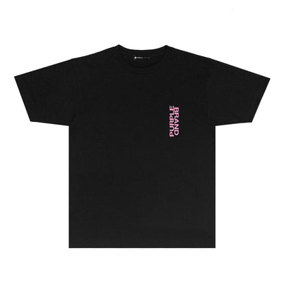 Purple Vertical Paint Splash Letter Graphic T-Shirt Short Sleeve Casual Streetwear Tee PUR110