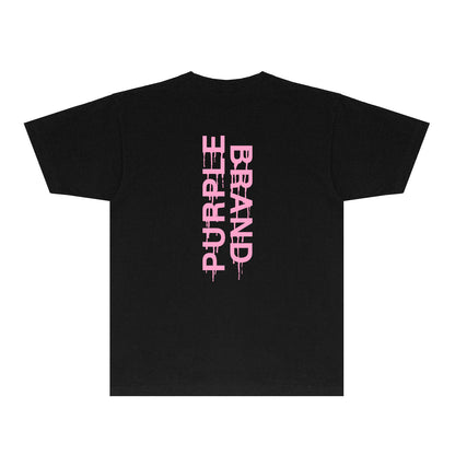 Purple Vertical Paint Splash Letter Graphic T-Shirt Short Sleeve Casual Streetwear Tee PUR110