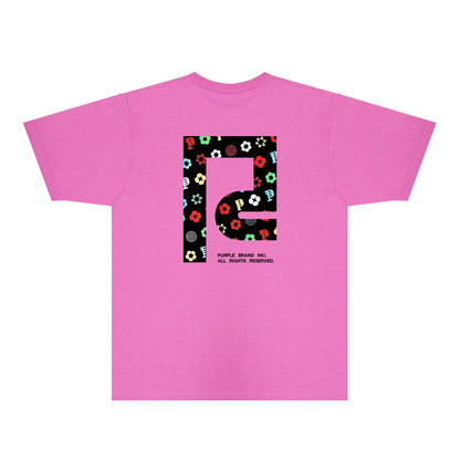 Purple Patterned Color Flower Graphic T-Shirt Short Sleeve Casual Streetwear Tee PUR111