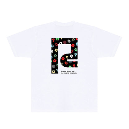 Purple Patterned Color Flower Graphic T-Shirt Short Sleeve Casual Streetwear Tee PUR111