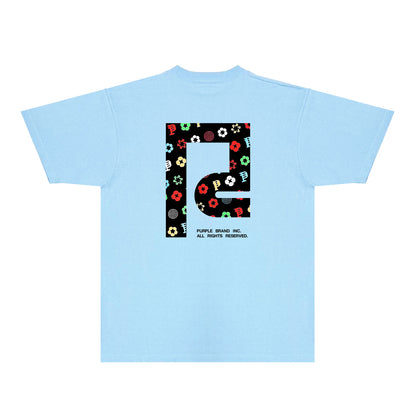 Purple Patterned Color Flower Graphic T-Shirt Short Sleeve Casual Streetwear Tee PUR111