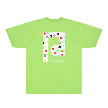Purple Patterned Color Flower Graphic T-Shirt Short Sleeve Casual Streetwear Tee PUR111