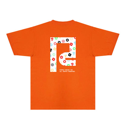 Purple Patterned Color Flower Graphic T-Shirt Short Sleeve Casual Streetwear Tee PUR111
