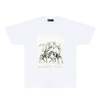 Purple Distorted Horse Graphic T-Shirt Short Sleeve Casual Streetwear Tee PUR112