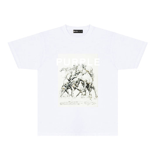 Purple Distorted Horse Graphic T-Shirt Short Sleeve Casual Streetwear Tee PUR112