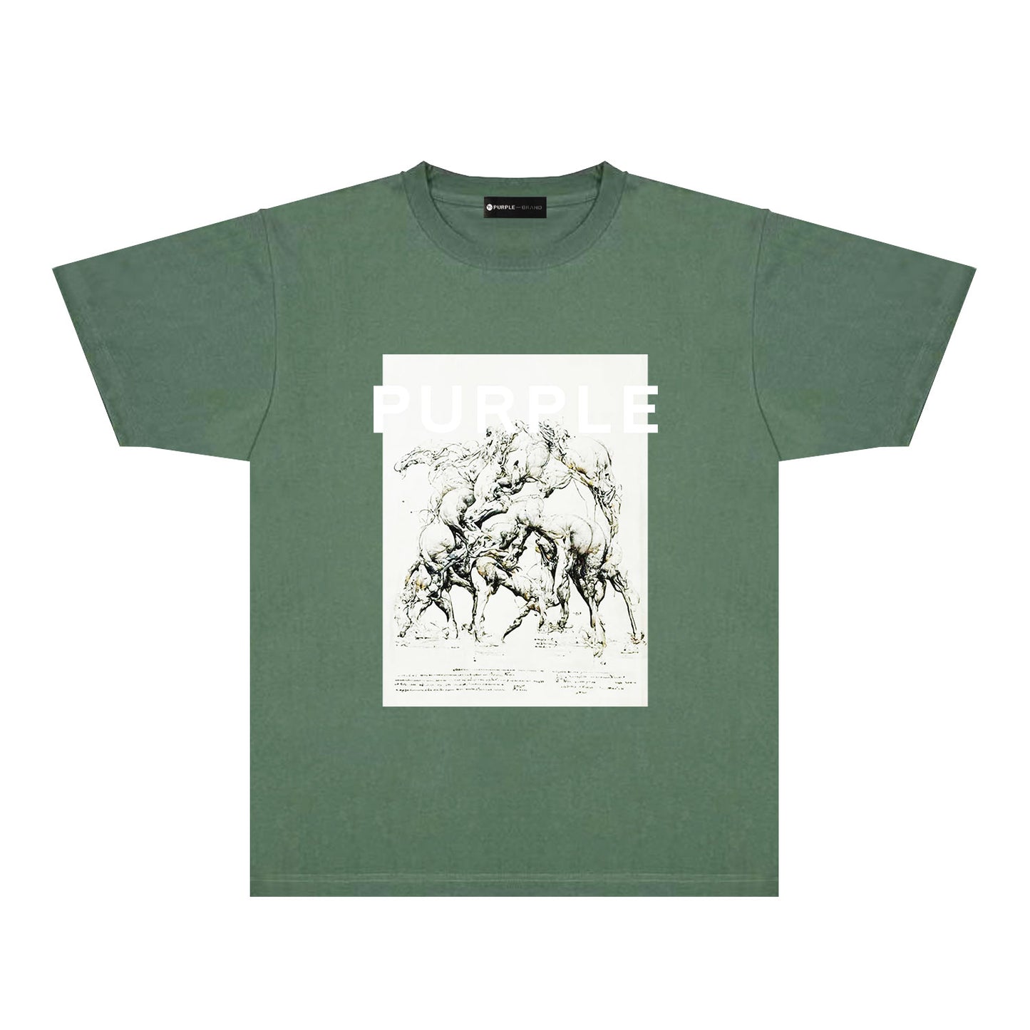 Purple Distorted Horse Graphic T-Shirt Short Sleeve Casual Streetwear Tee PUR112