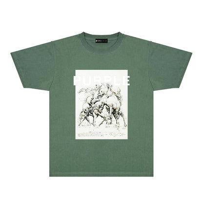 Purple Distorted Horse Graphic T-Shirt Short Sleeve Casual Streetwear Tee PUR112
