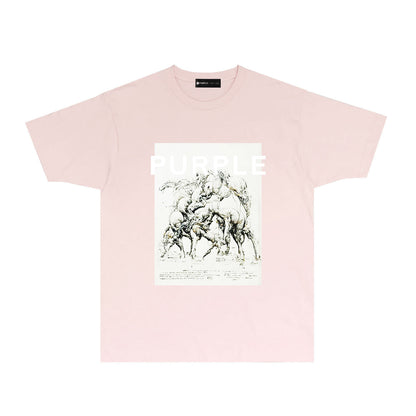 Purple Distorted Horse Graphic T-Shirt Short Sleeve Casual Streetwear Tee PUR112