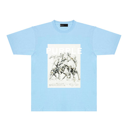 Purple Distorted Horse Graphic T-Shirt Short Sleeve Casual Streetwear Tee PUR112