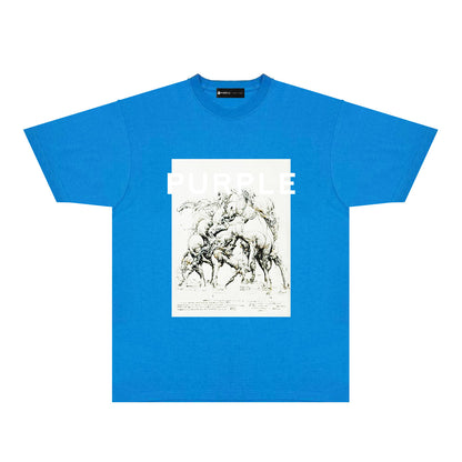 Purple Distorted Horse Graphic T-Shirt Short Sleeve Casual Streetwear Tee PUR112