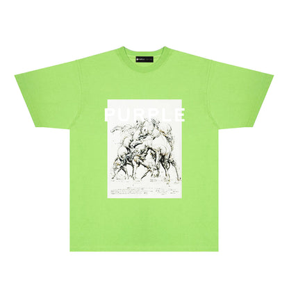Purple Distorted Horse Graphic T-Shirt Short Sleeve Casual Streetwear Tee PUR112