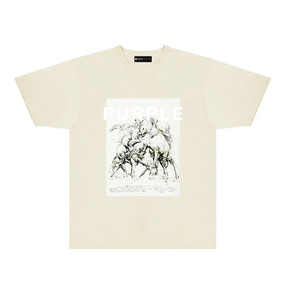 Purple Distorted Horse Graphic T-Shirt Short Sleeve Casual Streetwear Tee PUR112