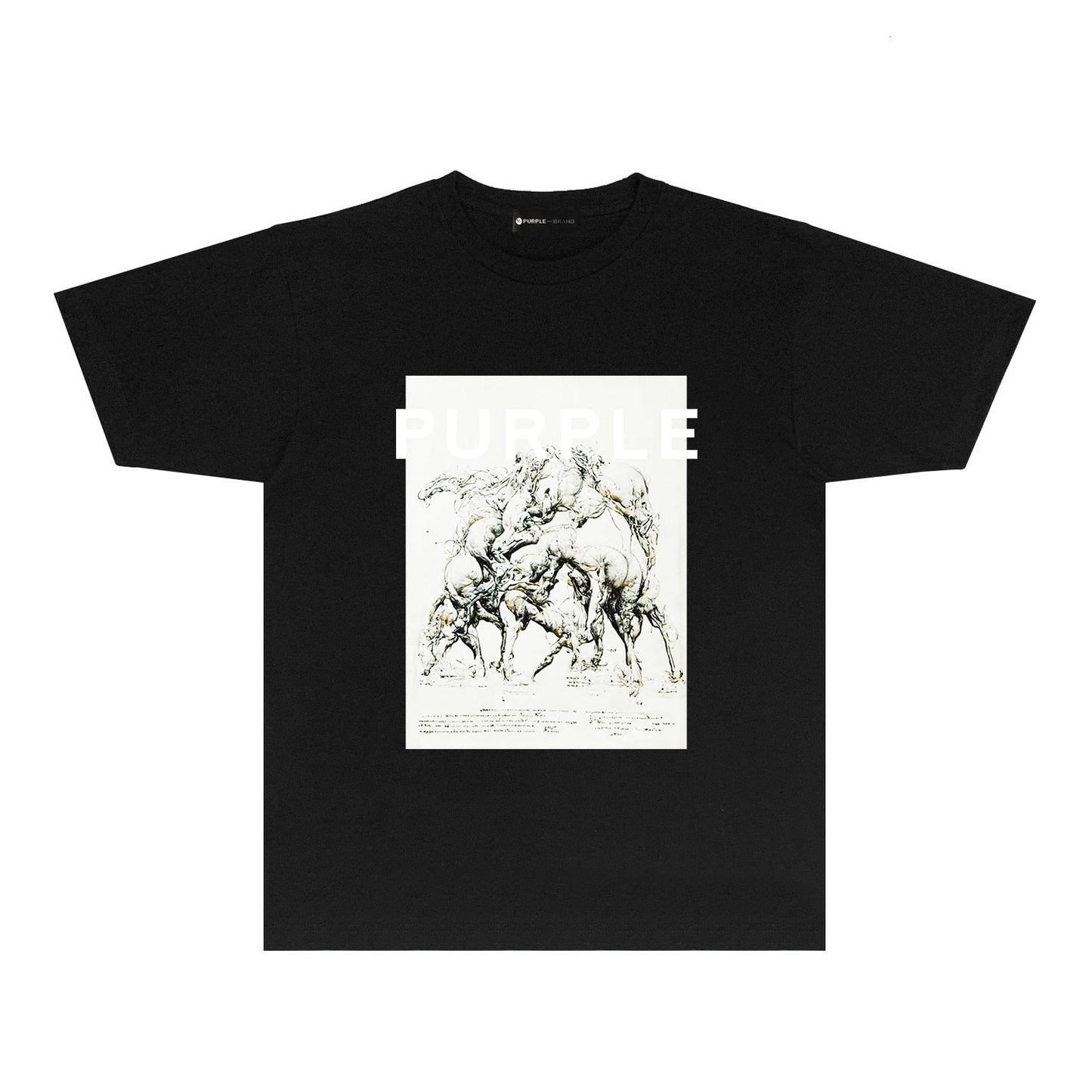 Purple Distorted Horse Graphic T-Shirt Short Sleeve Casual Streetwear Tee PUR112