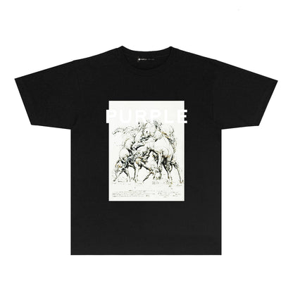 Purple Distorted Horse Graphic T-Shirt Short Sleeve Casual Streetwear Tee PUR112