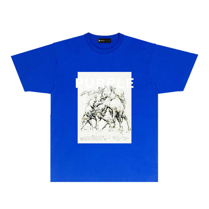 Purple Distorted Horse Graphic T-Shirt Short Sleeve Casual Streetwear Tee PUR112