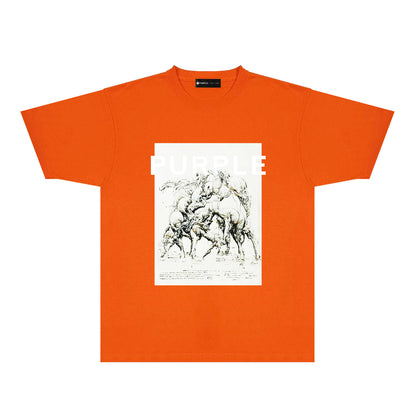 Purple Distorted Horse Graphic T-Shirt Short Sleeve Casual Streetwear Tee PUR112