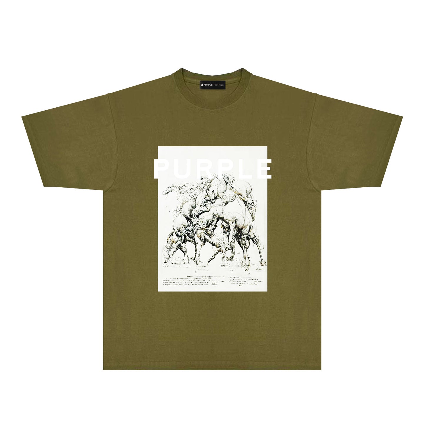 Purple Distorted Horse Graphic T-Shirt Short Sleeve Casual Streetwear Tee PUR112