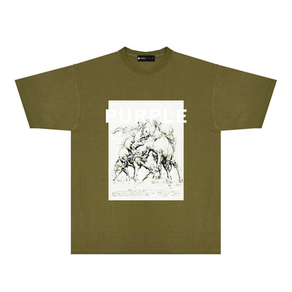 Purple Distorted Horse Graphic T-Shirt Short Sleeve Casual Streetwear Tee PUR112