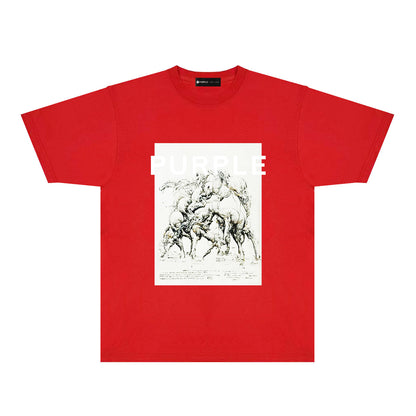 Purple Distorted Horse Graphic T-Shirt Short Sleeve Casual Streetwear Tee PUR112