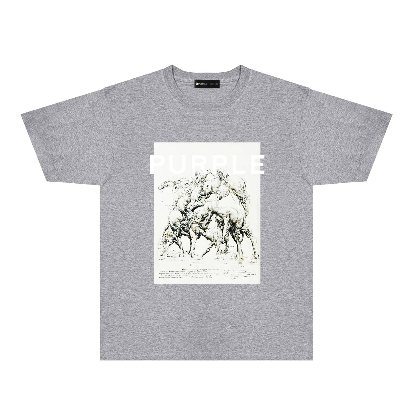 Purple Distorted Horse Graphic T-Shirt Short Sleeve Casual Streetwear Tee PUR112