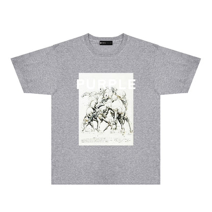 Purple Distorted Horse Graphic T-Shirt Short Sleeve Casual Streetwear Tee PUR112